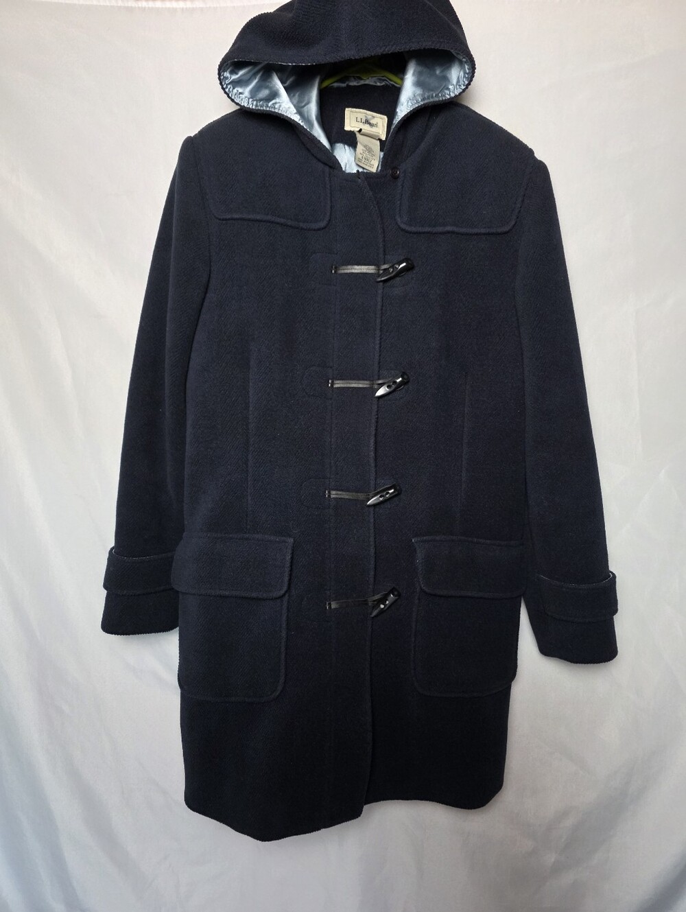 L.L.Bean Wool Hooded Navy Blue Toggle Pea Coat Women's Medium